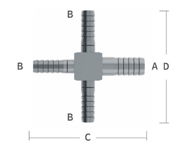14 barb cross with 1 12 barb a12134mmb14714mmc233592mm d237