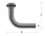 Tule gebogen 90° Flojet inlet rvs [A=7.14mm (1/4“) B=43.2mm (1.70“)C=40.6(1.60“)]